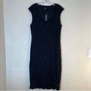 Onyx Nite Shimmer Black Floral Lace Midi Dress. 16. NWT. $139!